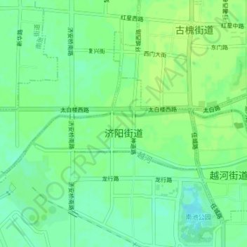 Mapa topográfico Jiyang Subdistrict, altitude, relevo