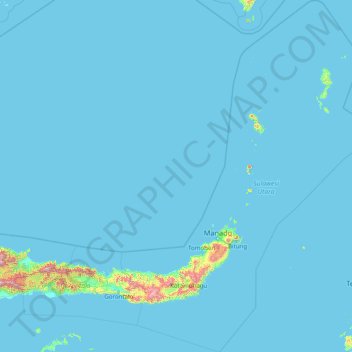 Mapa topográfico Nord-Sulawesi, altitude, relevo