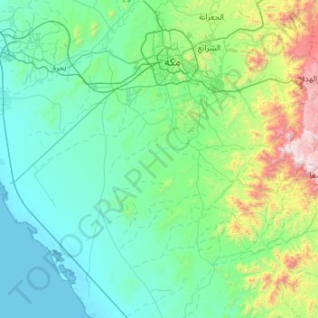 Mapa topográfico Bahrah, altitude, relevo