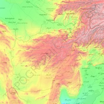 Mapa topográfico Afeganistão, altitude, relevo