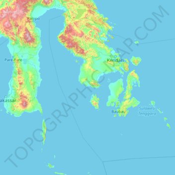 Mapa topográfico Sulawesi du Sud-Est, altitude, relevo
