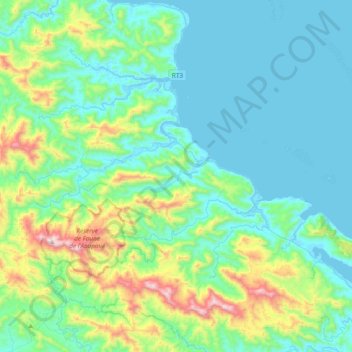 Mapa topográfico Ponérihouen, altitude, relevo