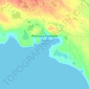 Mapa topográfico Port-aux-Français, altitude, relevo