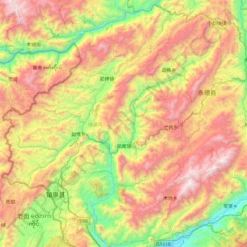 Mapa topográfico 镇康县, altitude, relevo