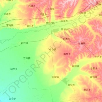 Mapa topográfico Yi'an County, altitude, relevo