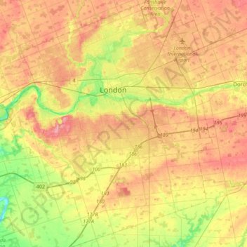 Mapa topográfico London, altitude, relevo