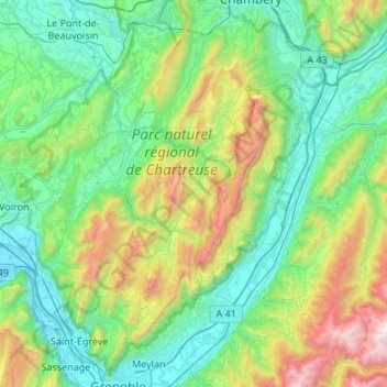 Mapa topográfico Massif de la Chartreuse, altitude, relevo