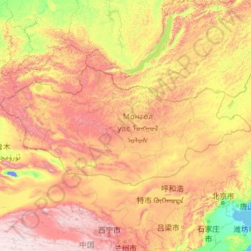 Mapa topográfico Mongólia, altitude, relevo