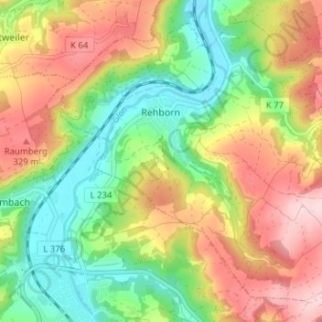 Mapa topográfico Rehborn, altitude, relevo