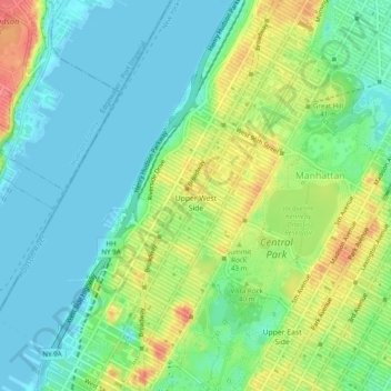 Mapa topográfico Upper West Side, altitude, relevo