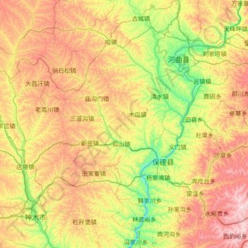 Mapa topográfico 府谷县, altitude, relevo