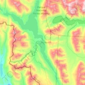 Mapa topográfico Lago Nansen, altitude, relevo