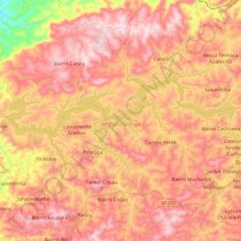 Mapa topográfico Represa de Itupararanga, altitude, relevo