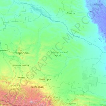 Mapa topográfico Krai de Stavropol, altitude, relevo