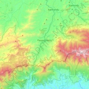 Mapa topográfico Passa Quatro, altitude, relevo