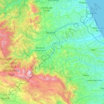 Mapa topográfico Vomano, altitude, relevo