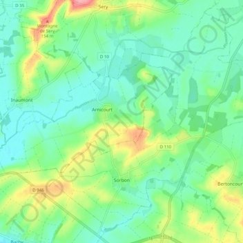 Mapa topográfico Sorbon, altitude, relevo