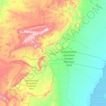 Mapa topográfico Gammon Ranges, altitude, relevo