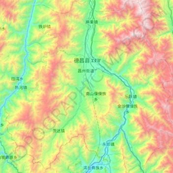 Mapa topográfico Dechang County, altitude, relevo