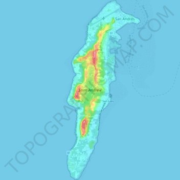 Mapa topográfico Ilha de San Andrés (Colômbia), altitude, relevo