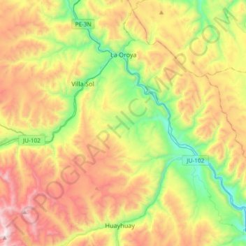 Mapa topográfico La Oroya, altitude, relevo