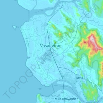 Mapa topográfico Vasai-Virar, altitude, relevo