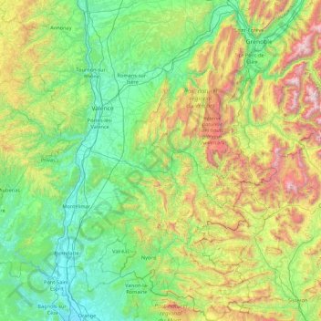 Mapa topográfico Drôme, altitude, relevo