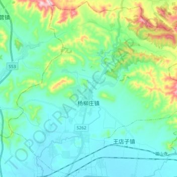 Mapa topográfico 杨柳庄镇, altitude, relevo