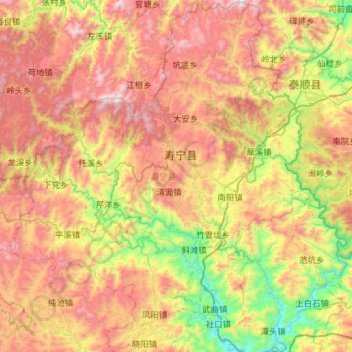 Mapa topográfico 寿宁县, altitude, relevo