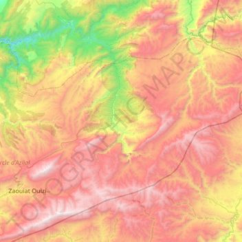 Mapa topográfico Zaouiat Ahansal, altitude, relevo