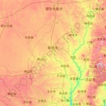 Mapa topográfico Yulin, altitude, relevo