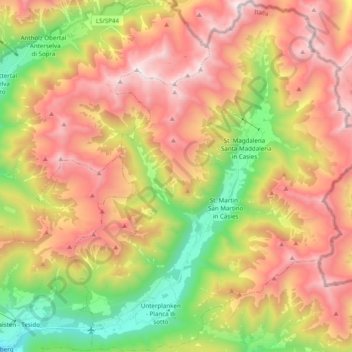 Mapa topográfico Gsies, altitude, relevo