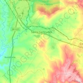 Mapa topográfico Santa Gertrudes, altitude, relevo