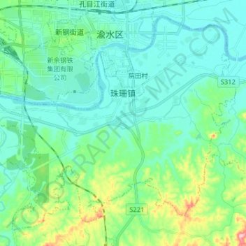 Mapa topográfico Zhushan, altitude, relevo