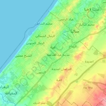 Mapa topográfico Gaza, altitude, relevo
