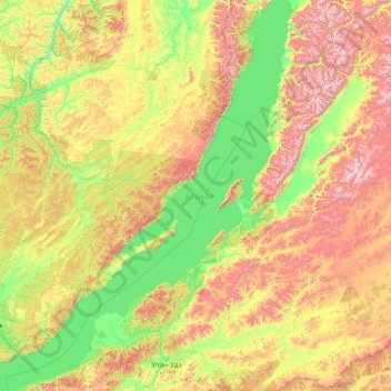 Mapa topográfico озеро Байкал, altitude, relevo