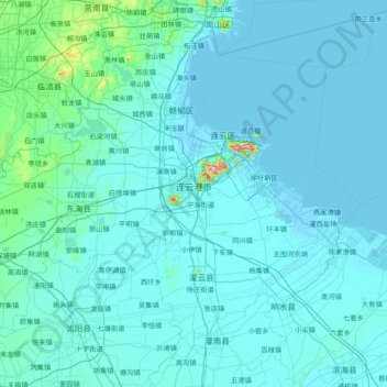 Mapa topográfico 连云港市, altitude, relevo