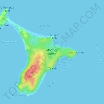 Mapa topográfico Motuihe Island, altitude, relevo