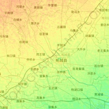 Mapa topográfico 柘城县, altitude, relevo