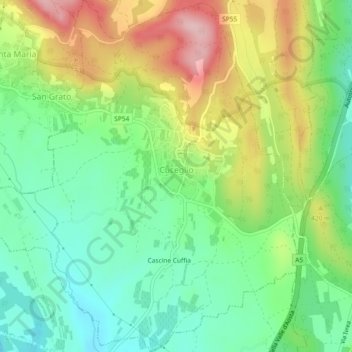 Mapa topográfico Cuceglio, altitude, relevo