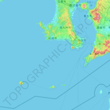 Mapa topográfico Minamisatsuma, altitude, relevo