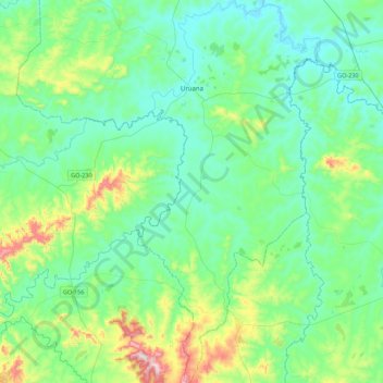 Mapa topográfico Uruana, altitude, relevo