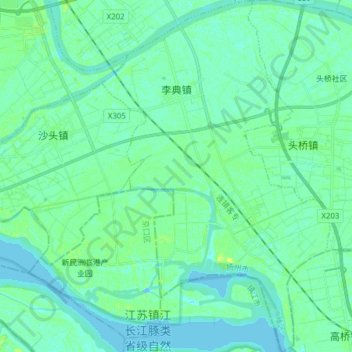 Mapa topográfico 李典镇, altitude, relevo