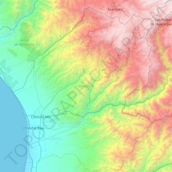 Mapa topográfico Chincha, altitude, relevo