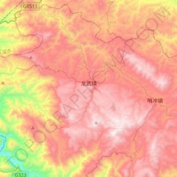 Mapa topográfico 龙武镇, altitude, relevo
