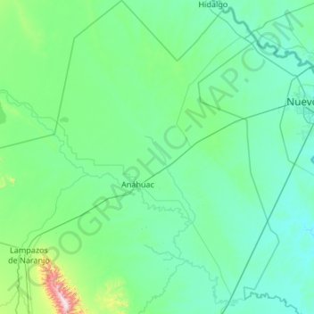 Mapa topográfico Anáhuac, altitude, relevo