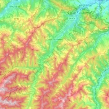 Mapa topográfico Casola Valsenio, altitude, relevo