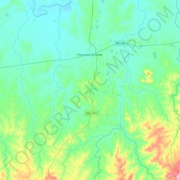 Mapa topográfico Pantano Grande, altitude, relevo