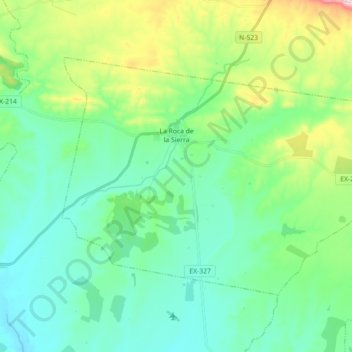 Mapa topográfico La Roca de la Sierra, altitude, relevo