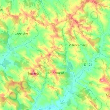 Mapa topográfico Tombebœuf, altitude, relevo